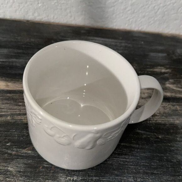 Orchard & Gibson TableTops Unlimited White Embossed Ceramic Mug 3" Tall - Picture 3 of 7